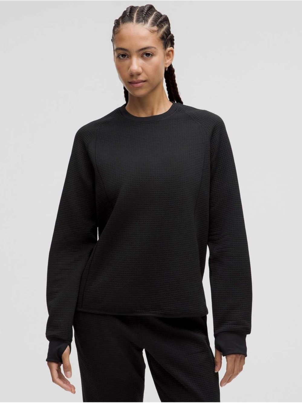 Lululemon Waffle Knit Crewneck Long Sleeve Top in Black, Women’s size 4